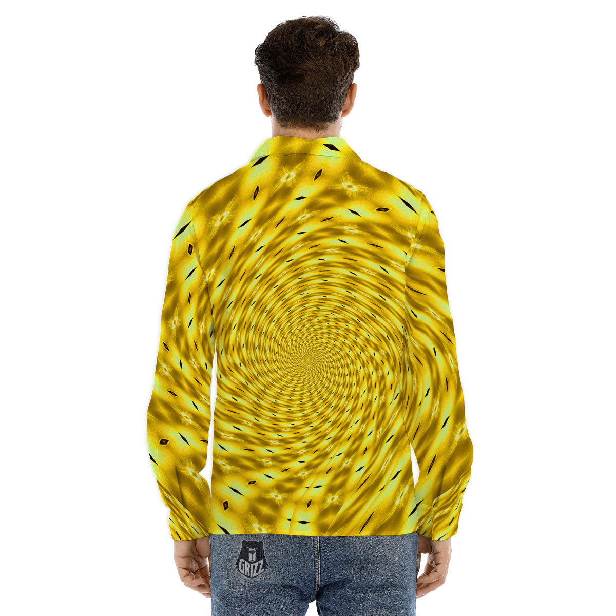 Moving Optical Illusion Yellow Big Bang Men's Dress Shirts-grizzshop