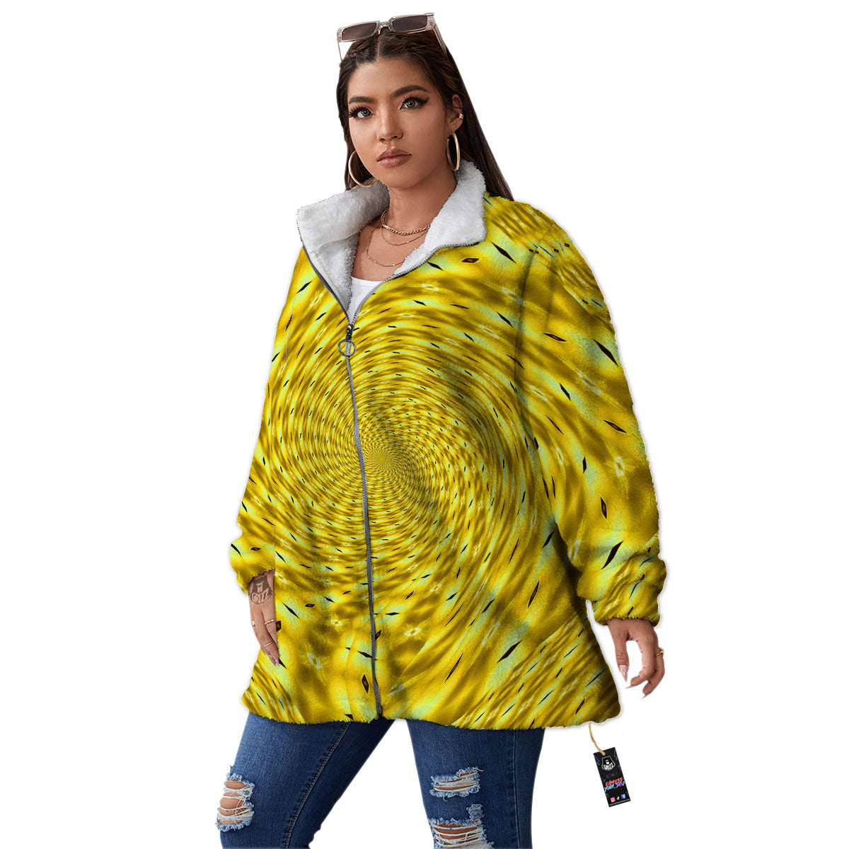 Moving Optical Illusion Yellow Big Bang Women's Sherpa Jacket-grizzshop