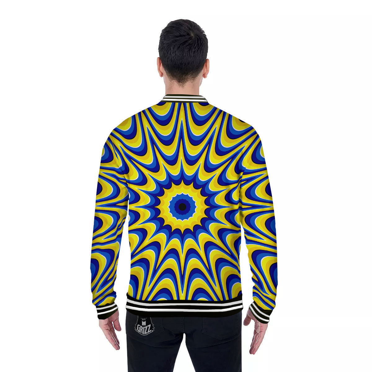 Moving Optical Yellow Dizzy Illusion Baseball Jacket-grizzshop