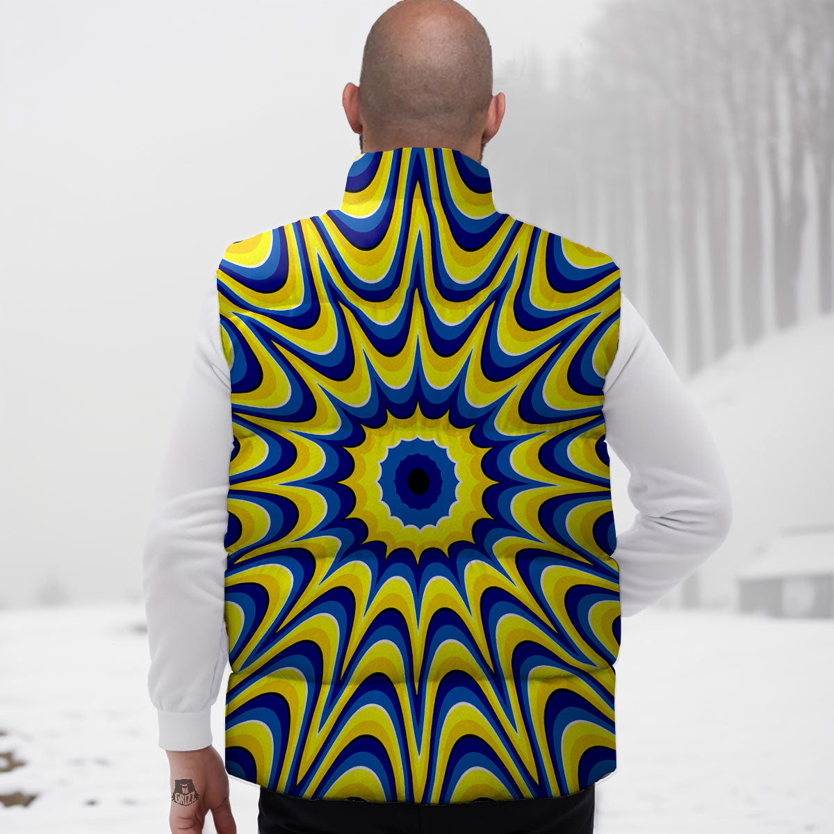 Moving Optical Yellow Dizzy Illusion Down Vest-grizzshop