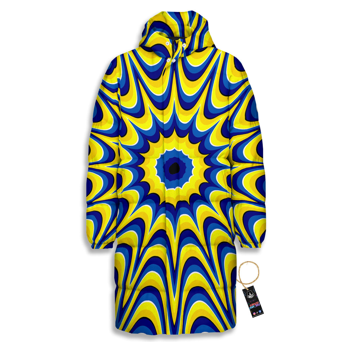 Moving Optical Yellow Dizzy Illusion Long Down Jacket-grizzshop