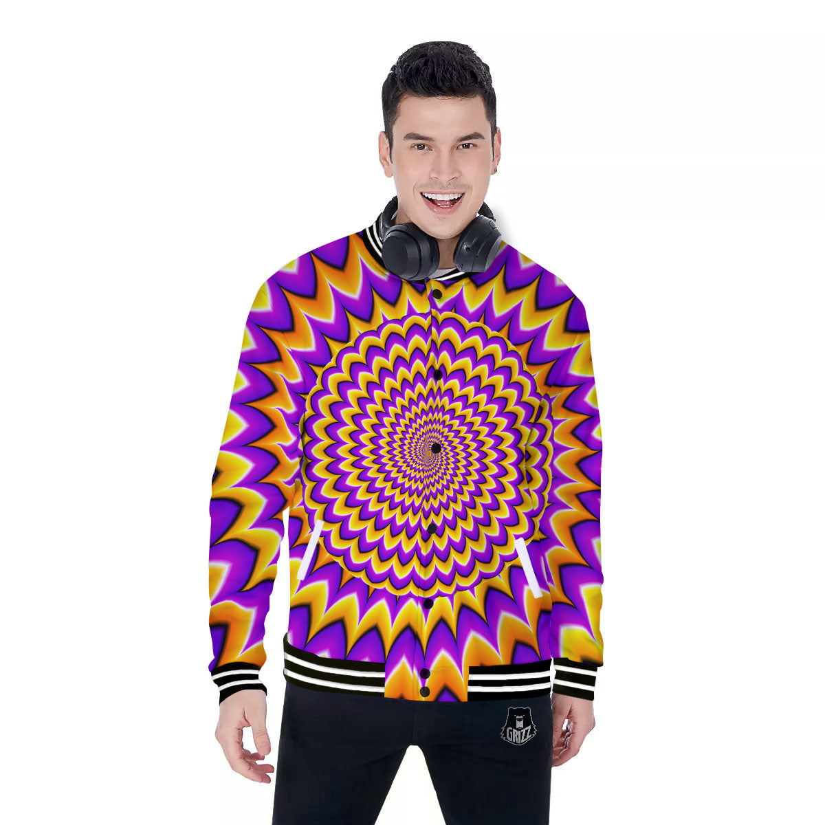 Moving Optical Yellow Expansion Illusion Baseball Jacket-grizzshop