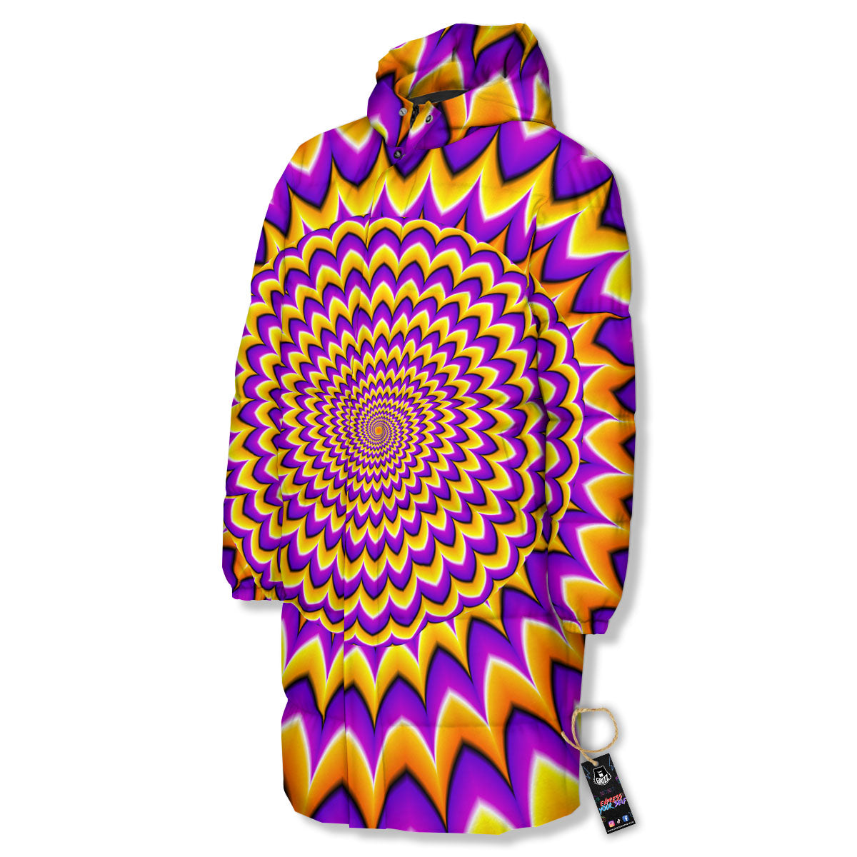 Moving Optical Yellow Expansion Illusion Long Down Jacket-grizzshop