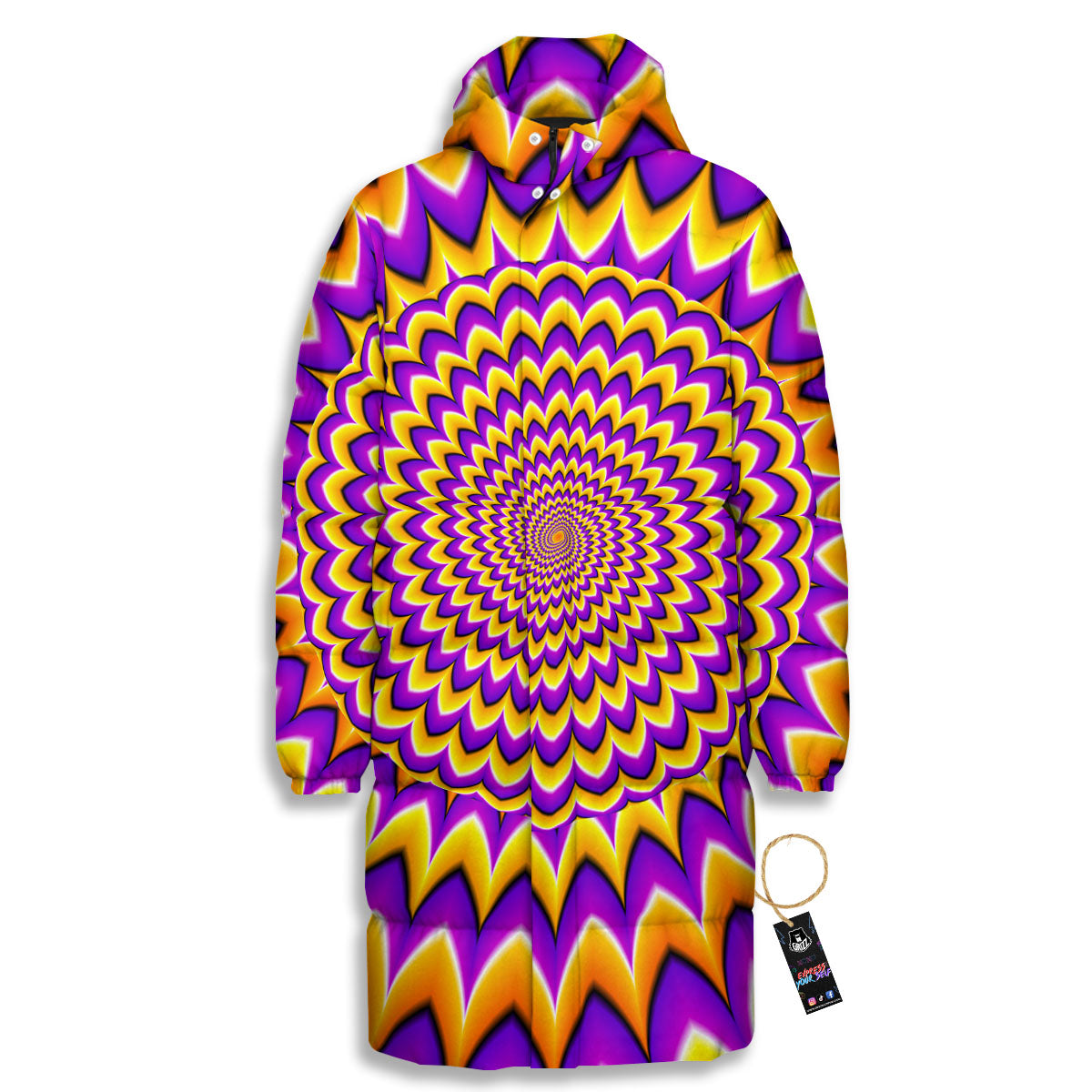 Moving Optical Yellow Expansion Illusion Long Down Jacket-grizzshop