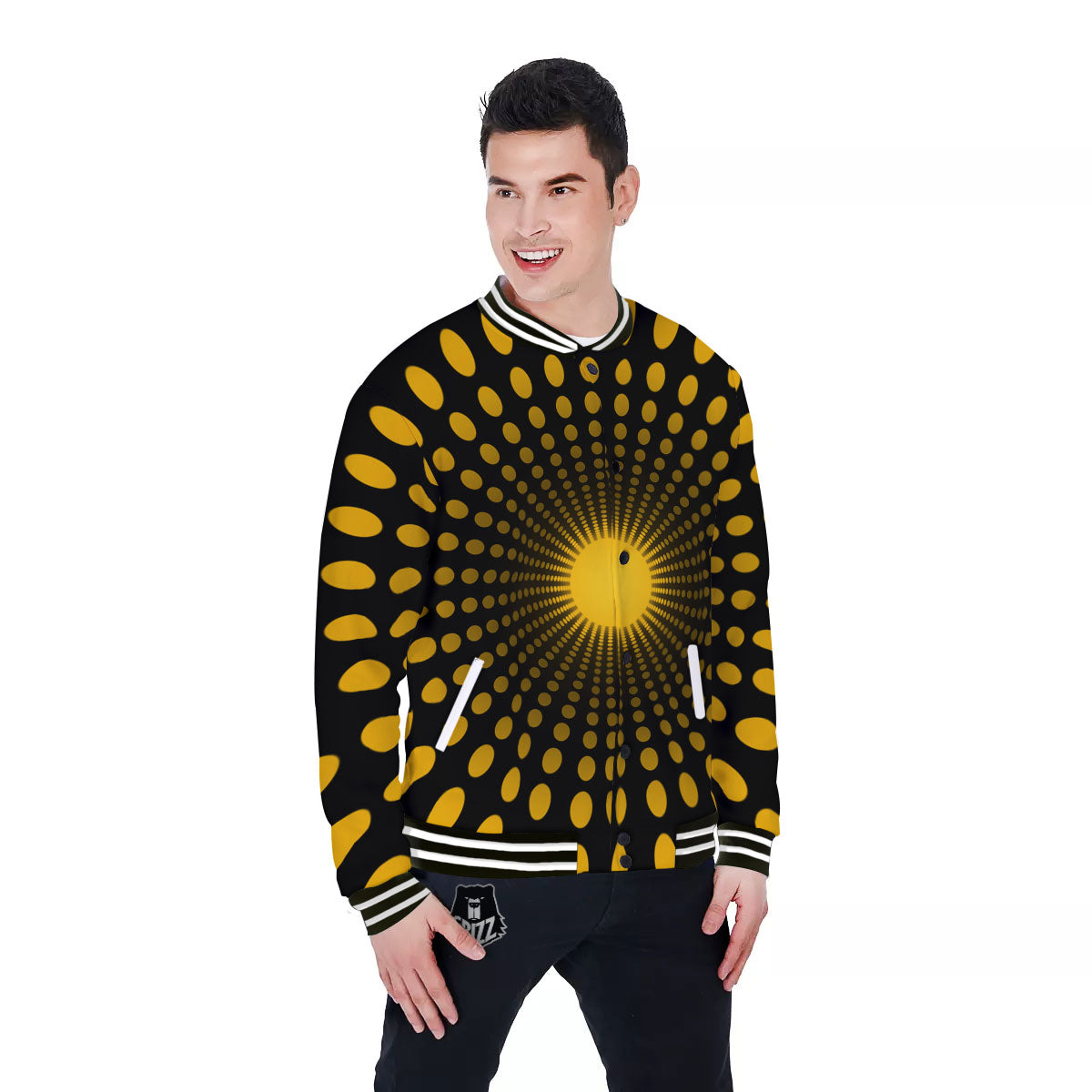 Moving Optical Yellow Explosion Illusion Baseball Jacket-grizzshop