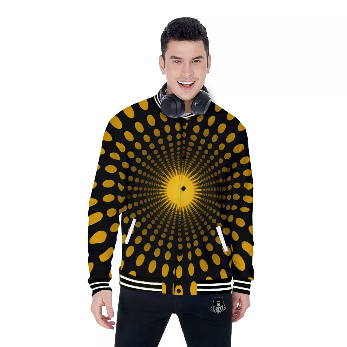 Moving Optical Yellow Explosion Illusion Baseball Jacket-grizzshop