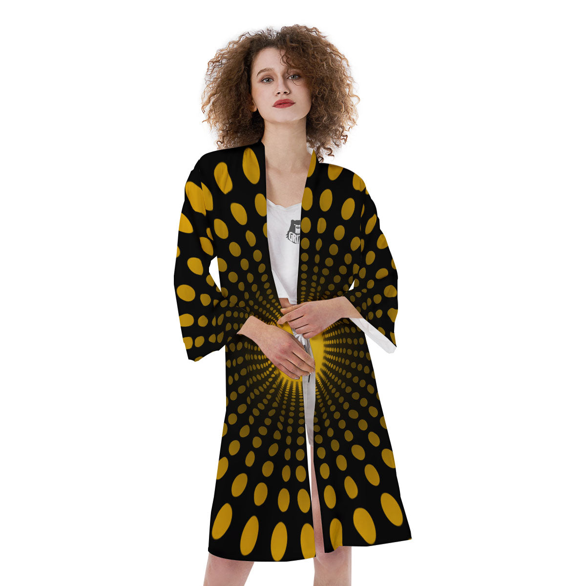 Moving Optical Yellow Explosion Illusion Kimono-grizzshop