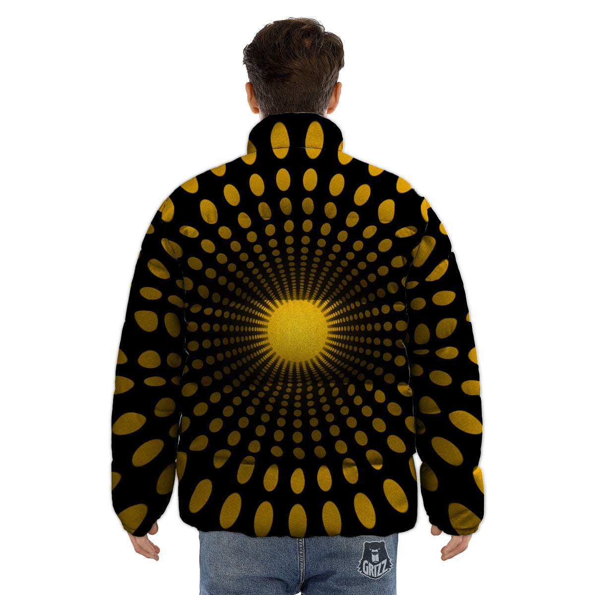 Moving Optical Yellow Explosion Illusion Puffer Jacket-grizzshop
