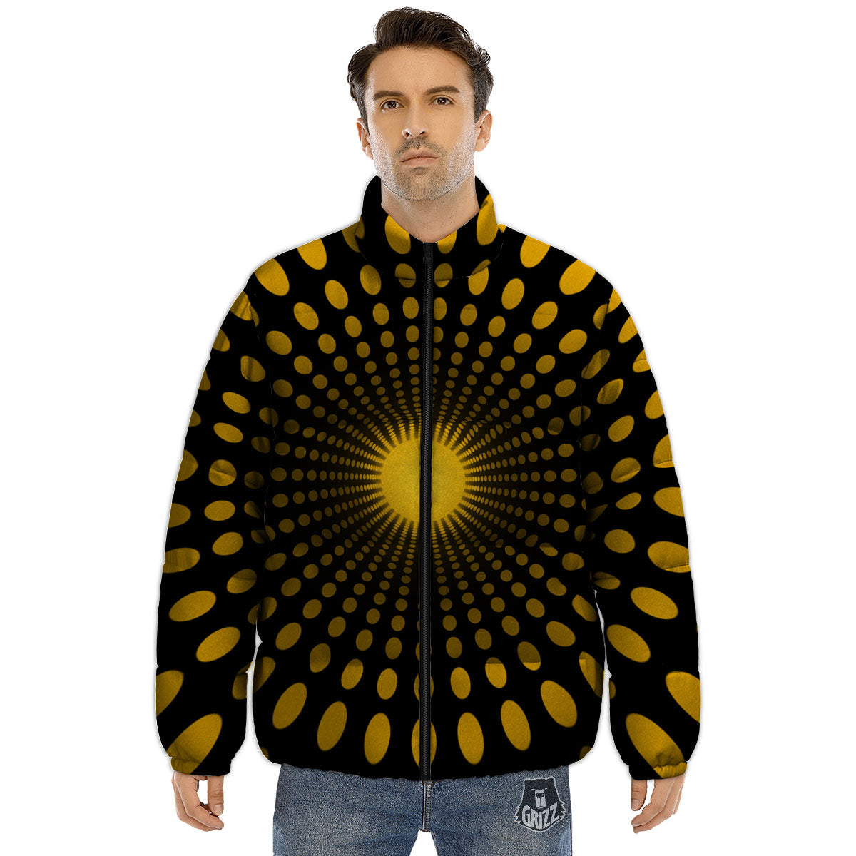 Moving Optical Yellow Explosion Illusion Puffer Jacket-grizzshop