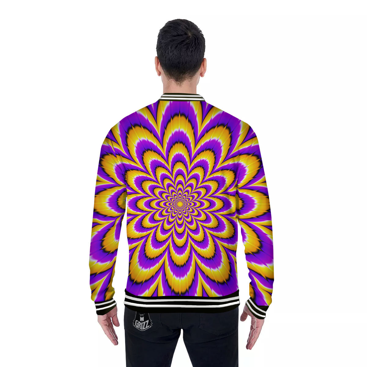Moving Optical Yellow Flower Illusion Baseball Jacket-grizzshop