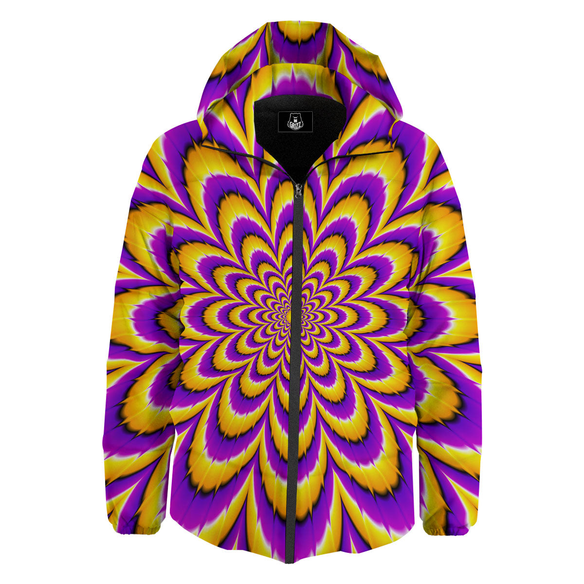 Moving Optical Yellow Flower Illusion Down Jacket-grizzshop