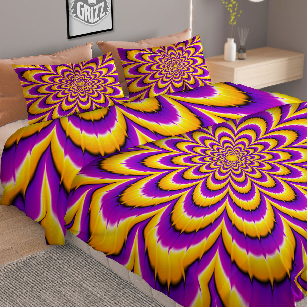Moving Optical Yellow Flower Illusion Duvet Cover Bedding Set-grizzshop