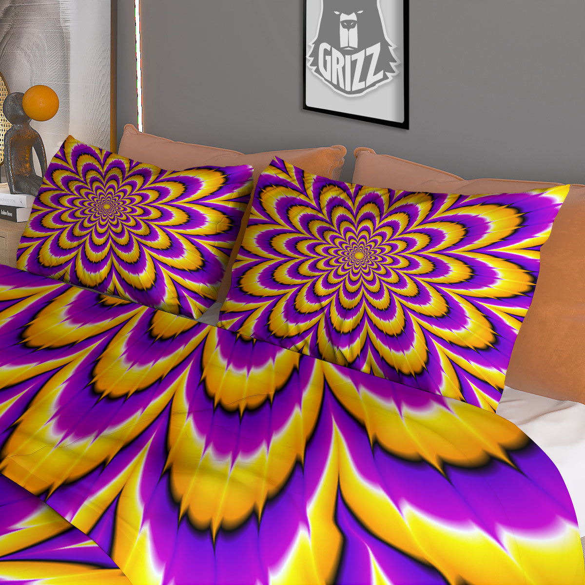 Moving Optical Yellow Flower Illusion Duvet Cover Bedding Set-grizzshop