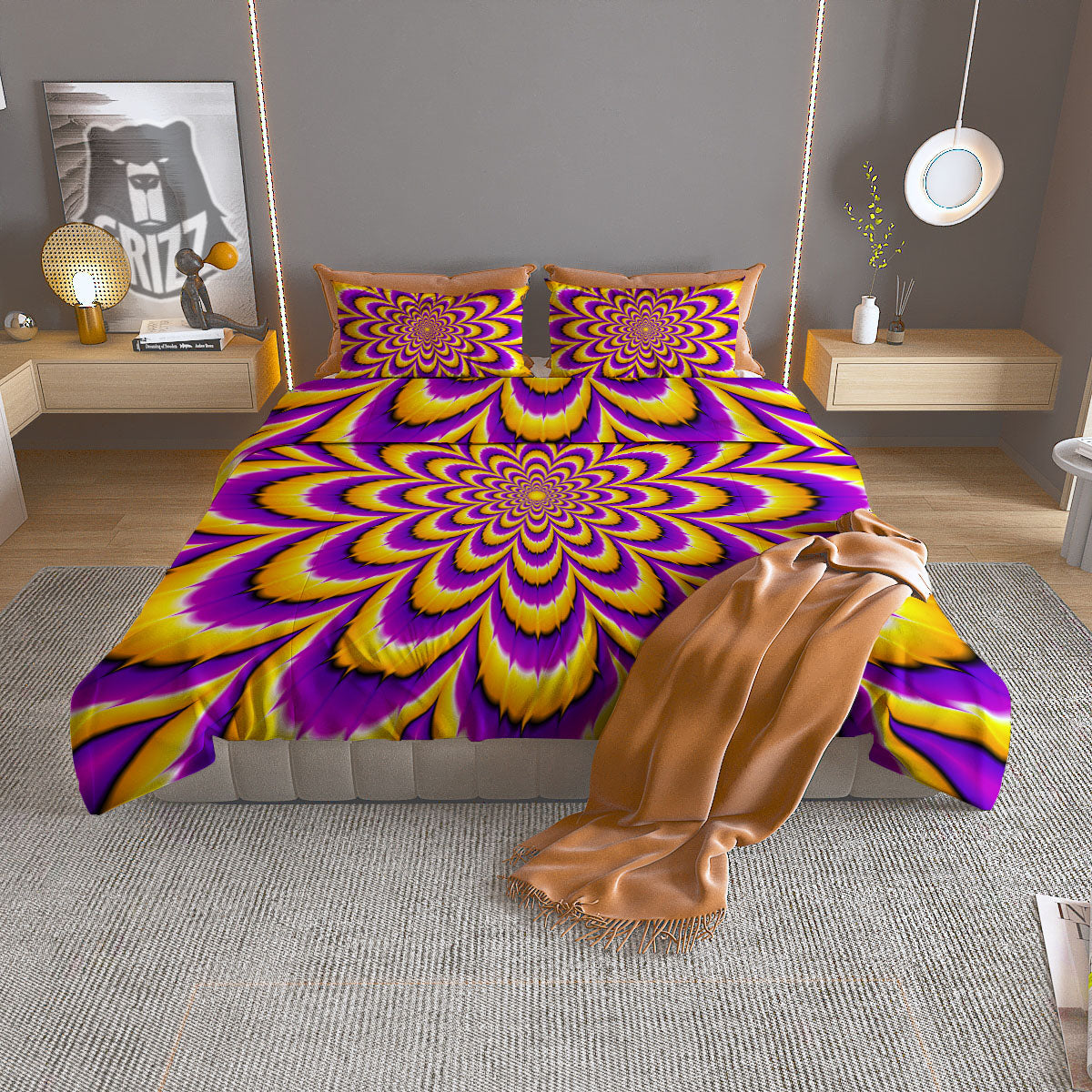 Moving Optical Yellow Flower Illusion Duvet Cover Bedding Set-grizzshop