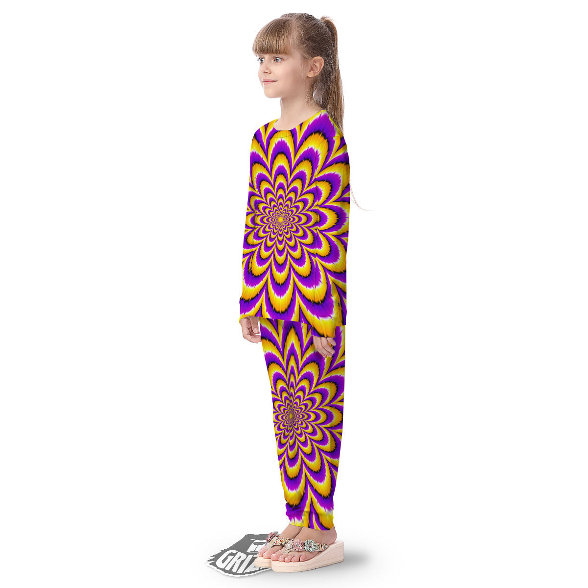 Moving Optical Yellow Flower Illusion Kid's Pajamas-grizzshop