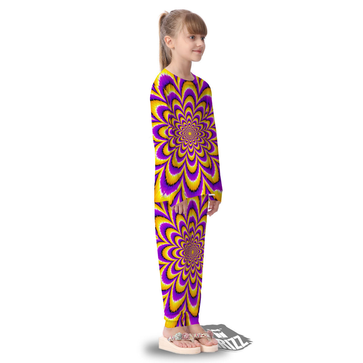 Moving Optical Yellow Flower Illusion Kid's Pajamas-grizzshop