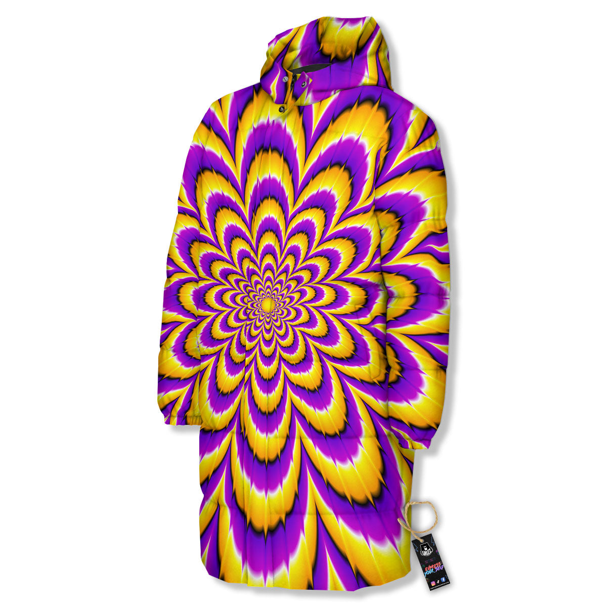 Moving Optical Yellow Flower Illusion Long Down Jacket-grizzshop