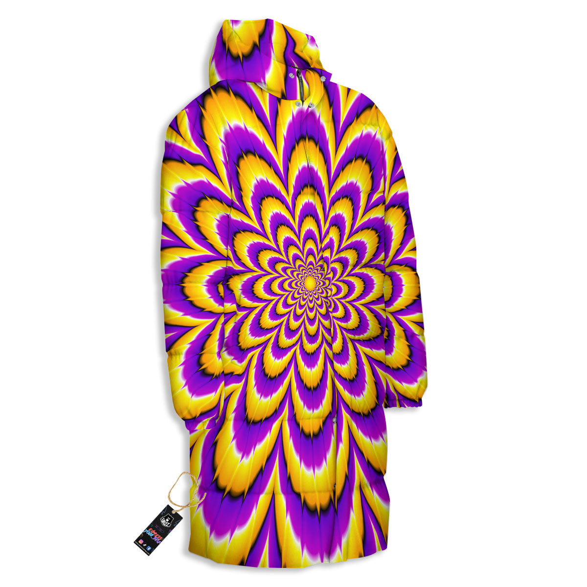 Moving Optical Yellow Flower Illusion Long Down Jacket-grizzshop