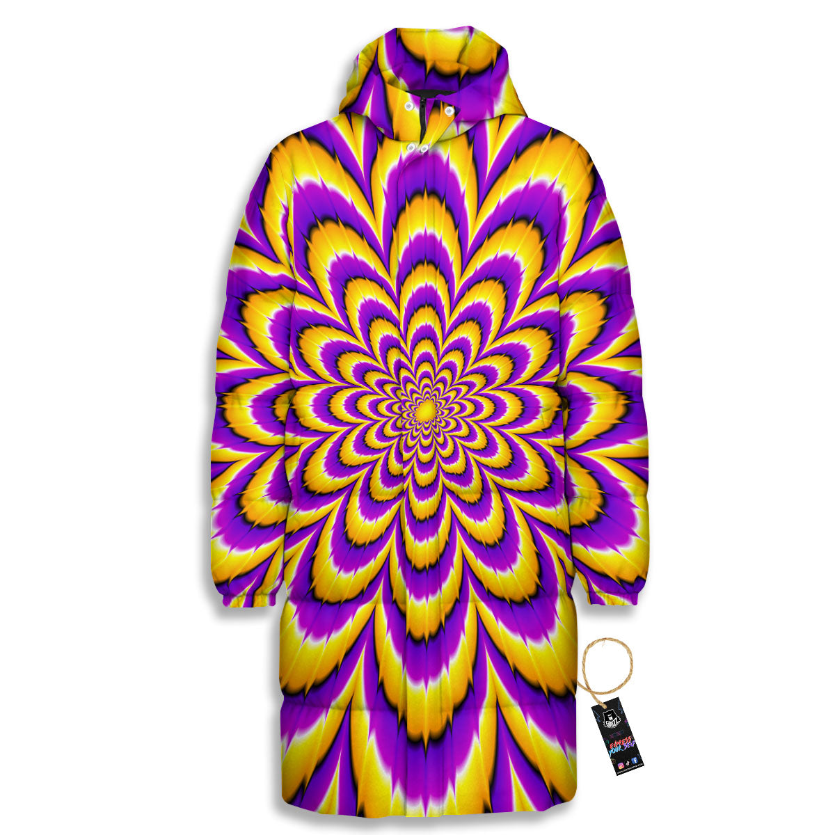 Moving Optical Yellow Flower Illusion Long Down Jacket-grizzshop