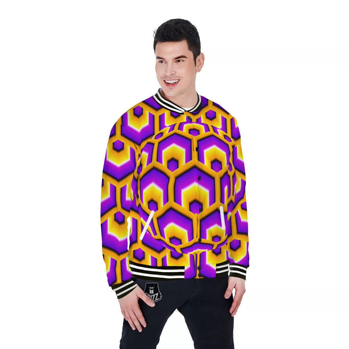 Moving Optical Yellow Hive Illusion Baseball Jacket-grizzshop