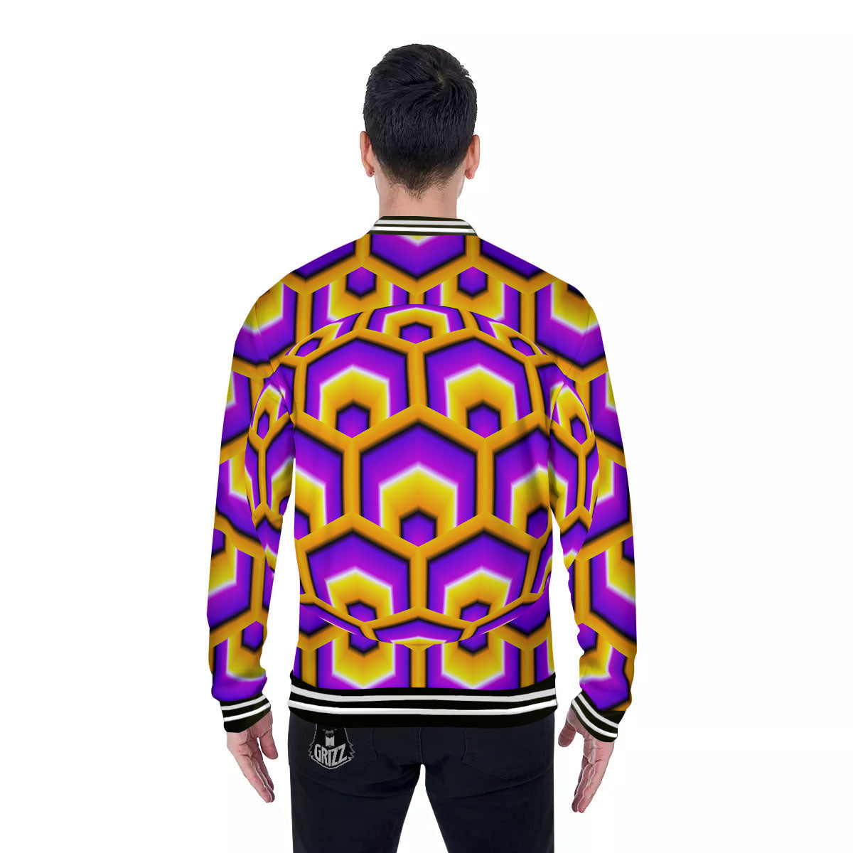 Moving Optical Yellow Hive Illusion Baseball Jacket-grizzshop