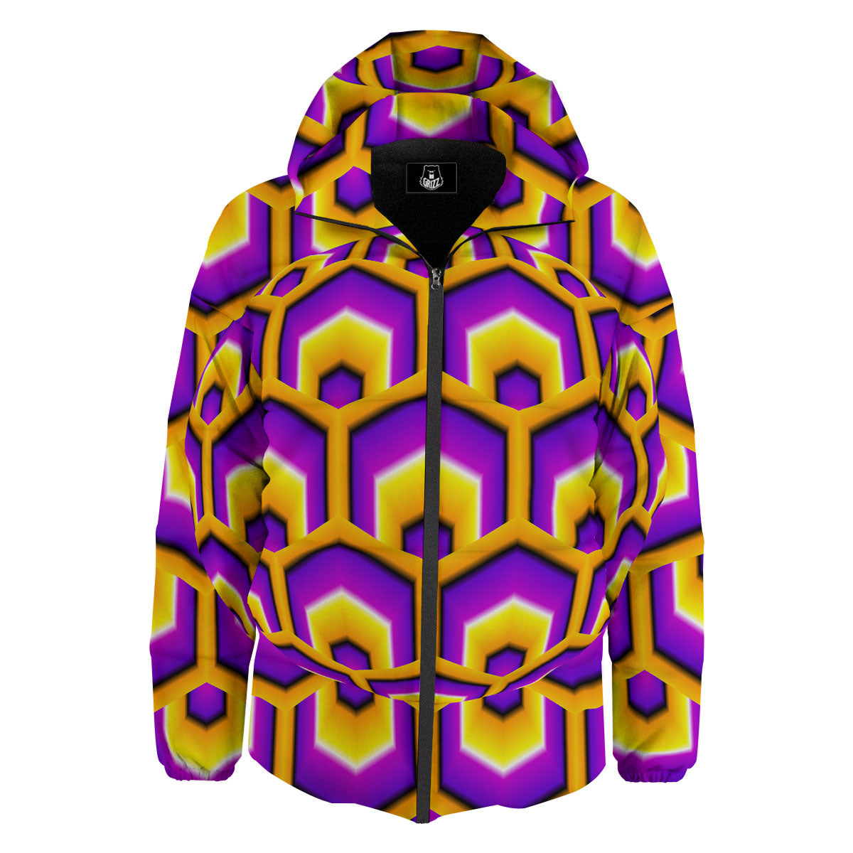 Moving Optical Yellow Hive Illusion Down Jacket-grizzshop