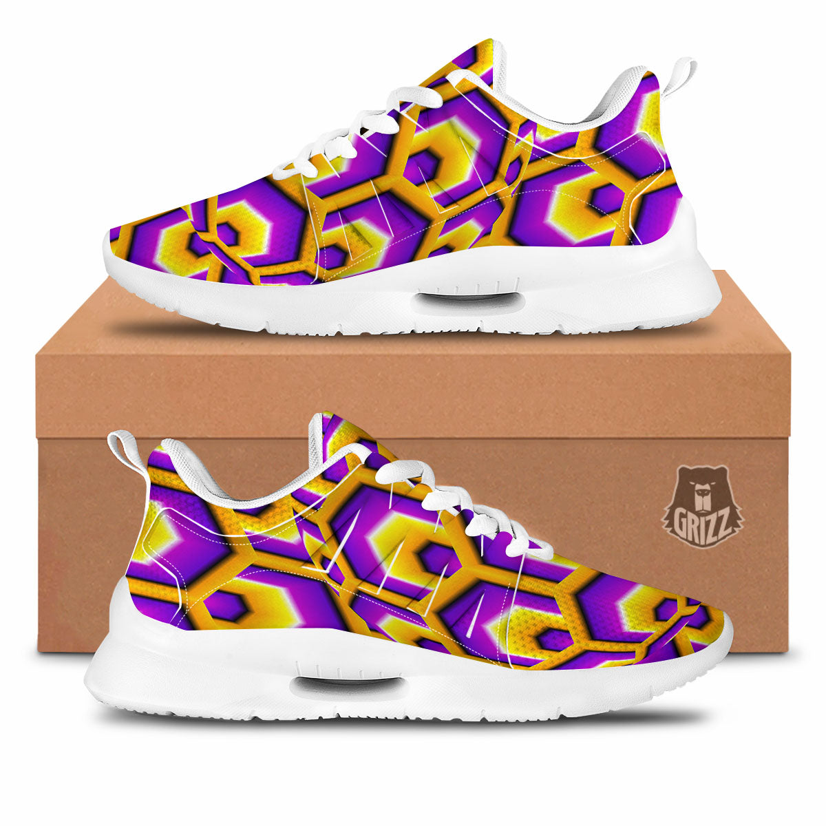 Moving Optical Yellow Hive Illusion Tennis Shoes-grizzshop