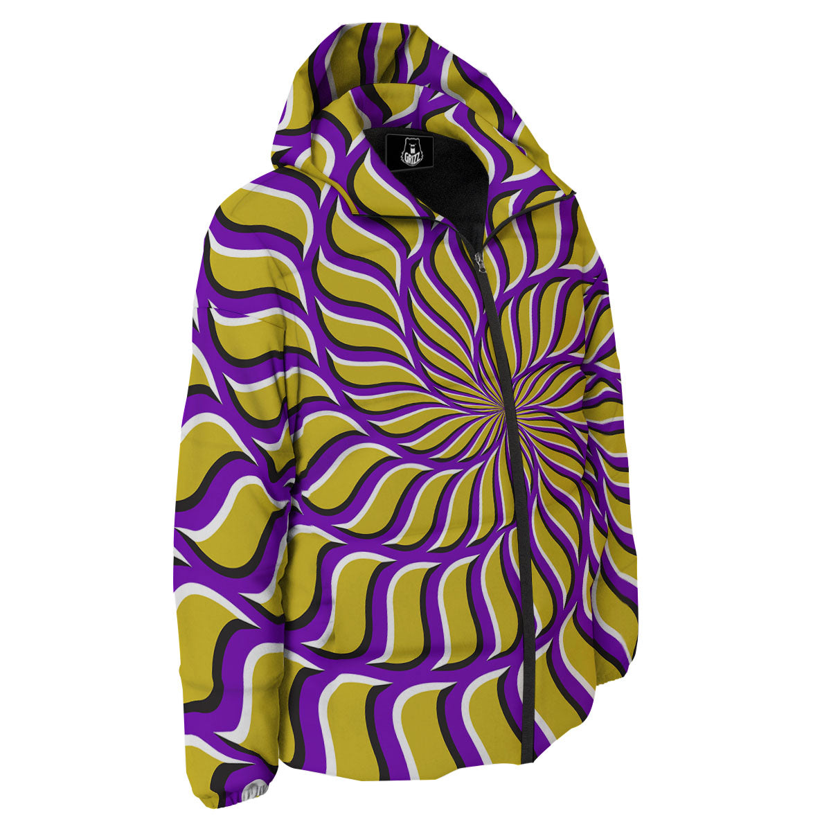 Moving Optical Yellow Spiral Illusion Down Jacket-grizzshop