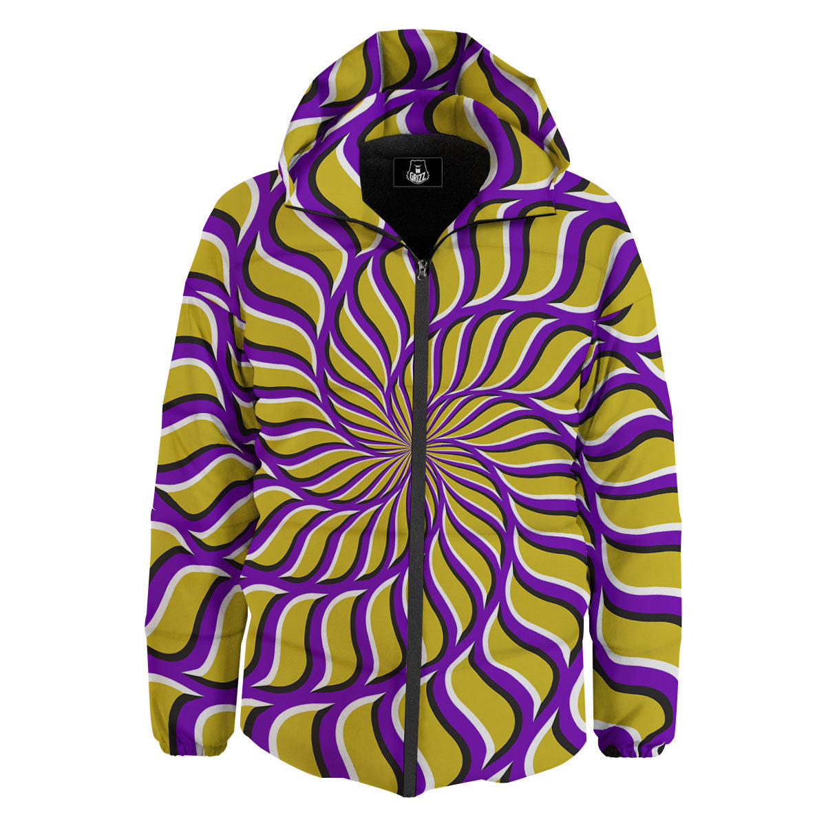 Moving Optical Yellow Spiral Illusion Down Jacket-grizzshop