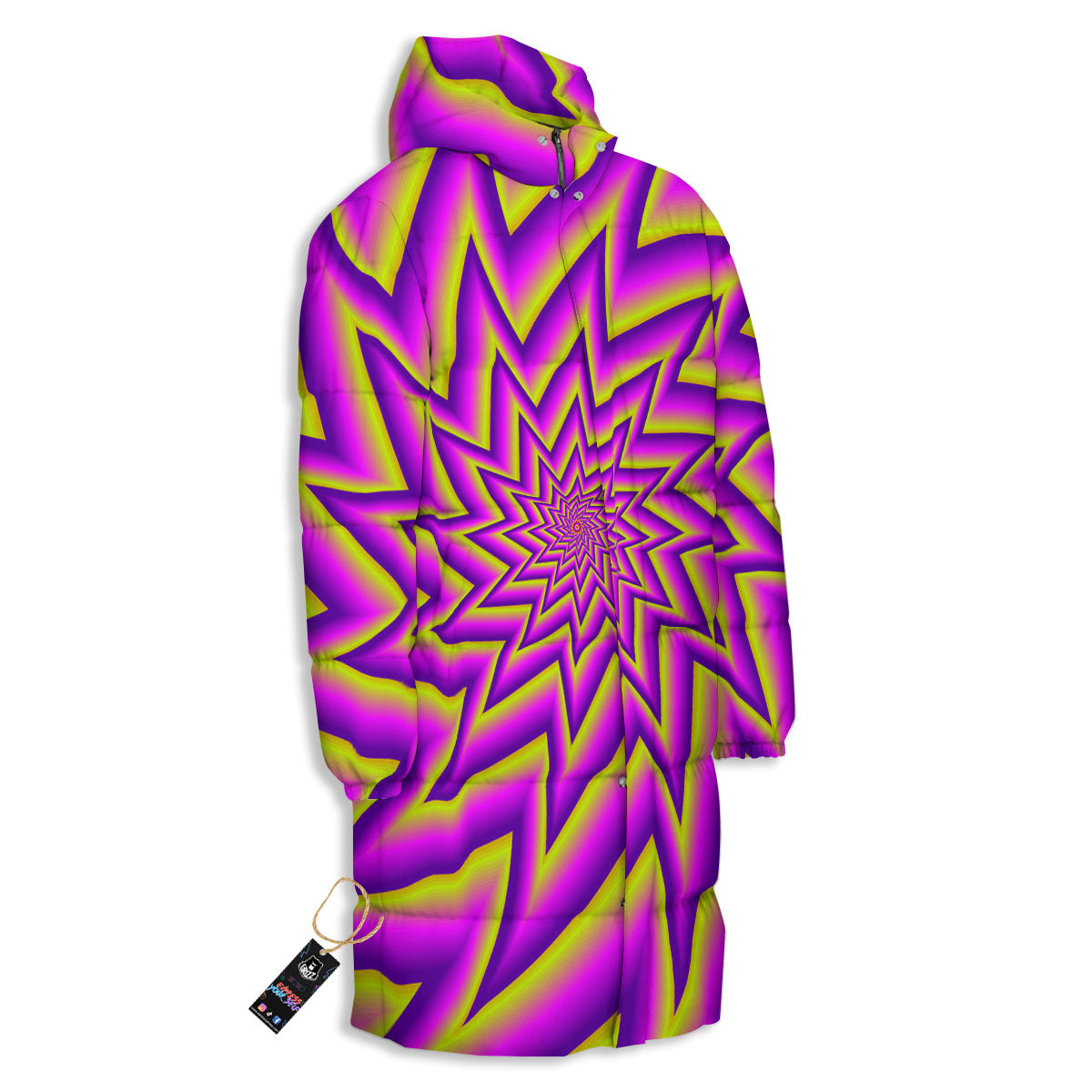 Moving Optical Yellow Twisted Illusion Long Down Jacket-grizzshop