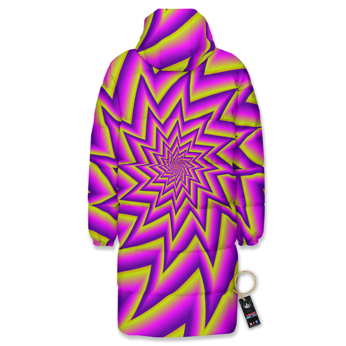 Moving Optical Yellow Twisted Illusion Long Down Jacket-grizzshop