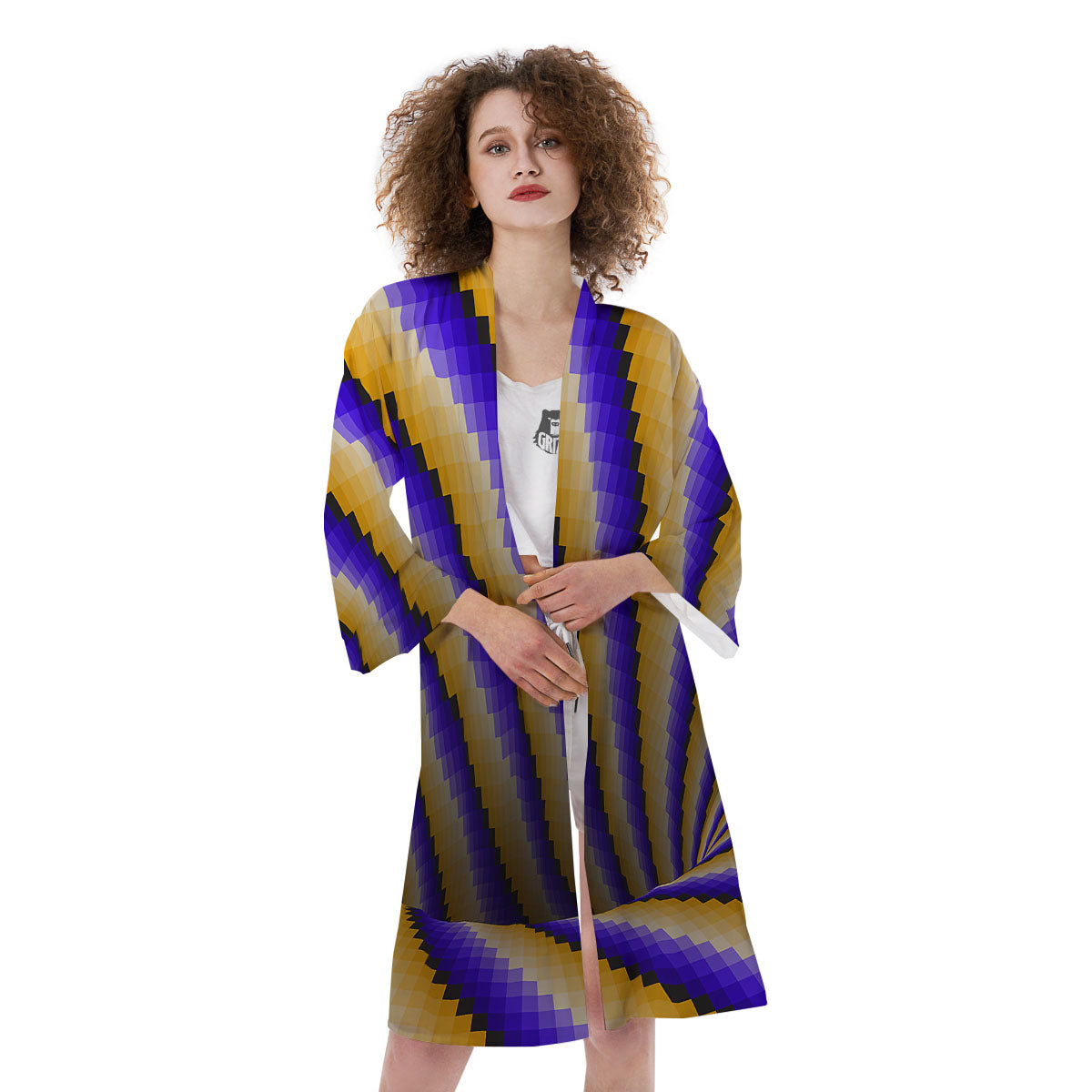 Moving Optical Yellow Vortex Illusion Kimono-grizzshop