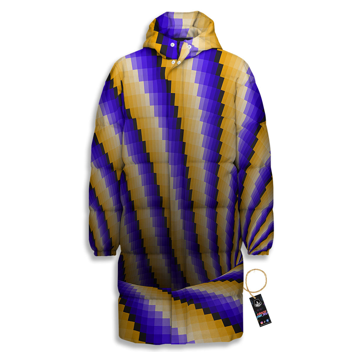 Moving Optical Yellow Vortex Illusion Long Down Jacket-grizzshop