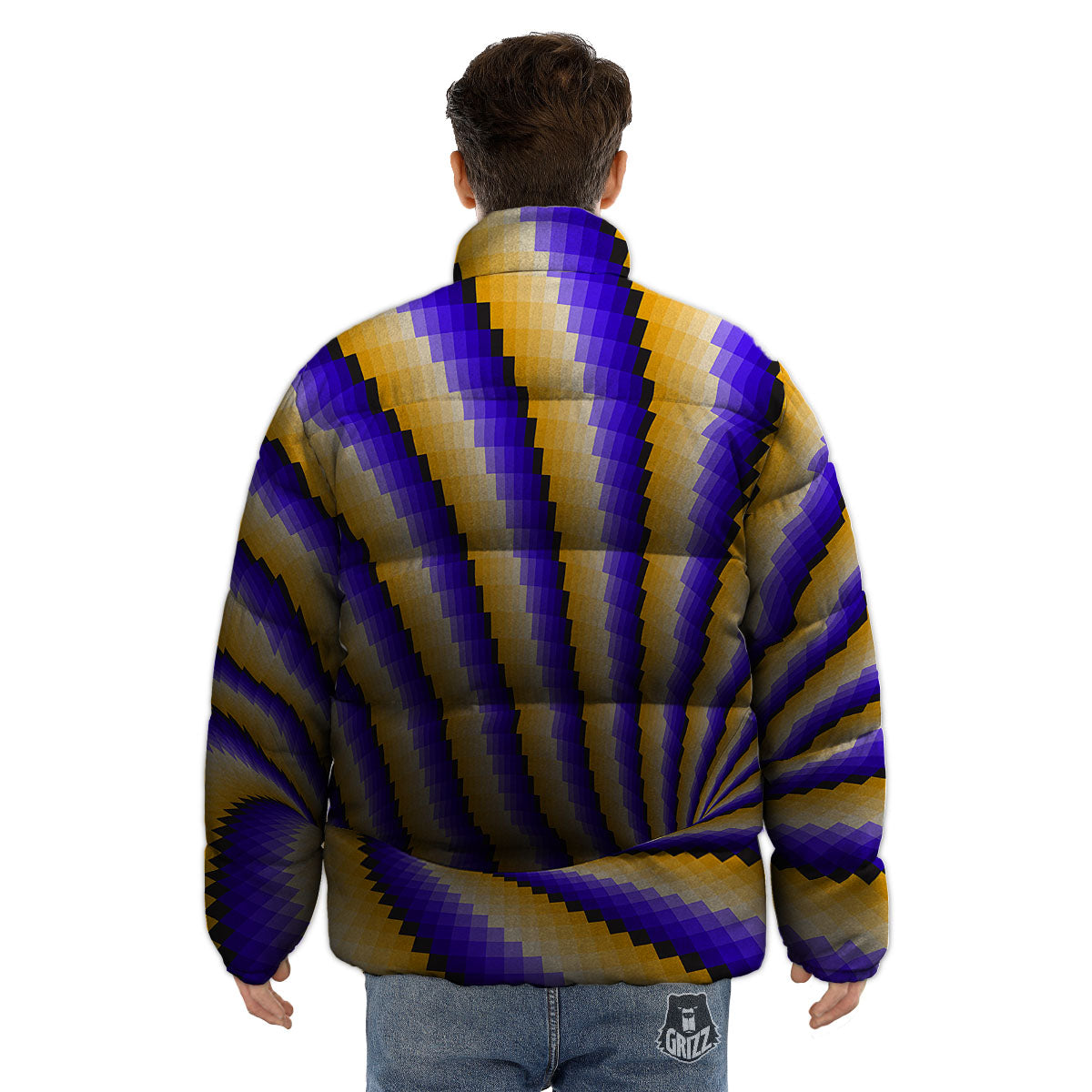 Moving Optical Yellow Vortex Illusion Puffer Jacket-grizzshop