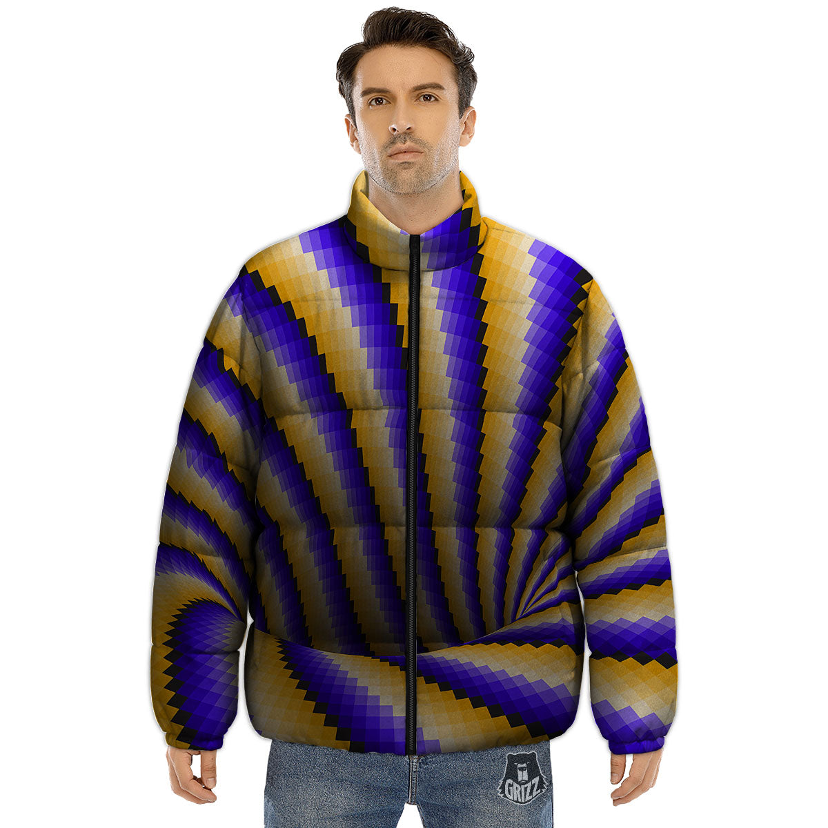Moving Optical Yellow Vortex Illusion Puffer Jacket-grizzshop