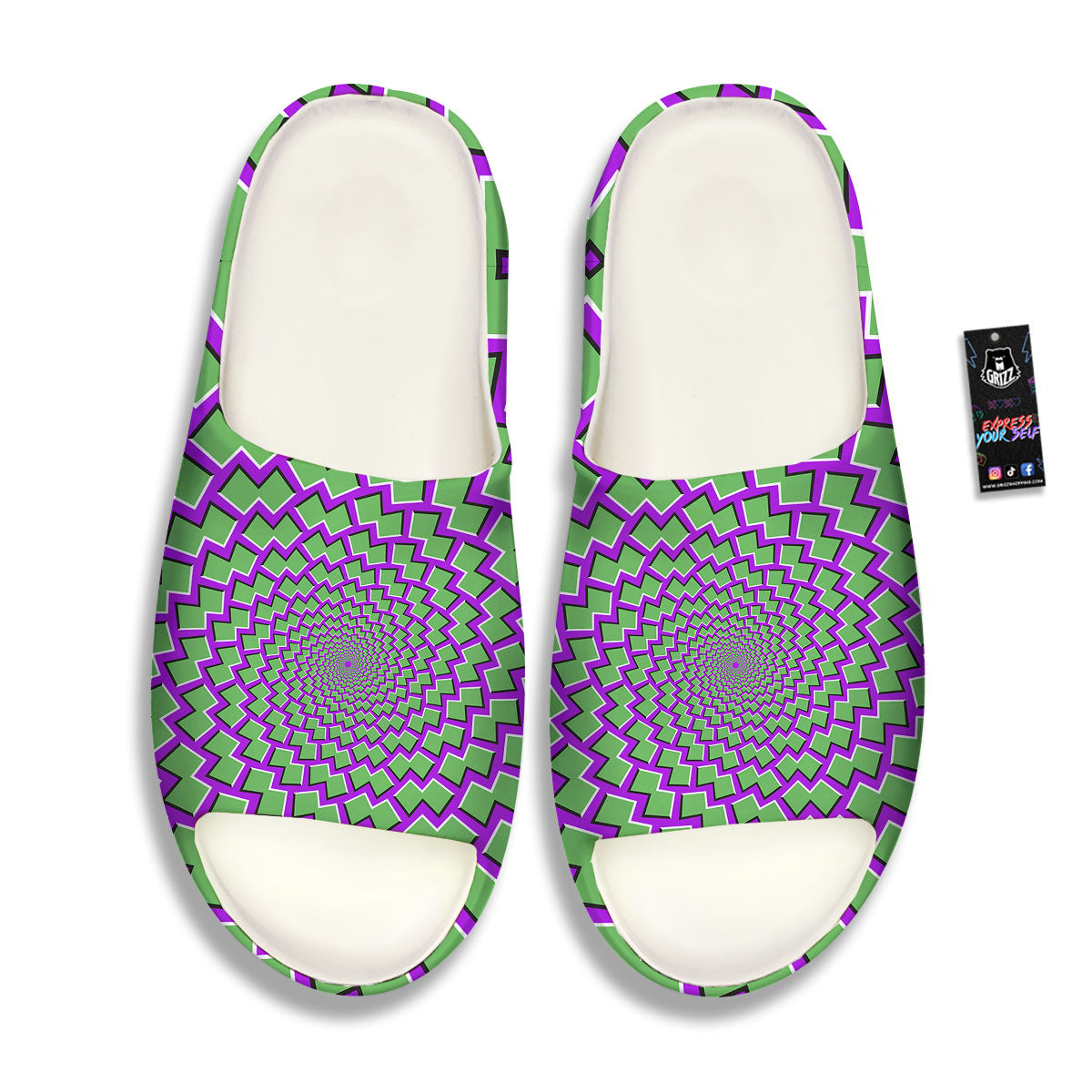 Moving Optical Illusion Green Shapes Sandals-grizzshop