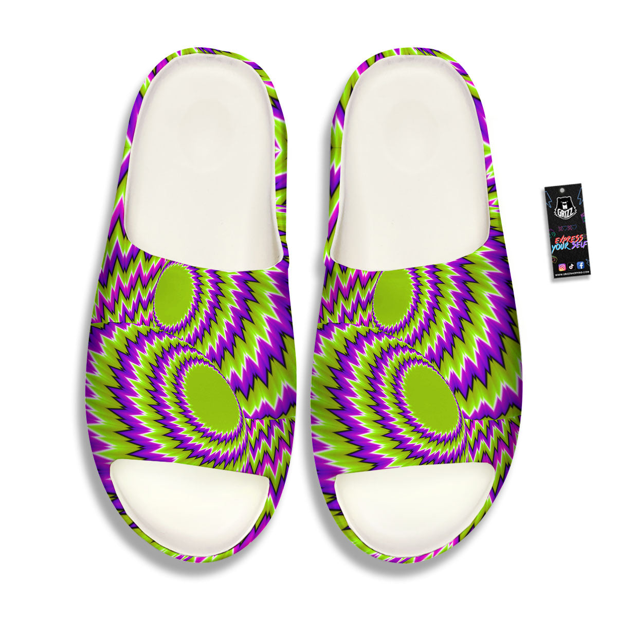 Moving Optical Illusion Green Vortex Sandals-grizzshop