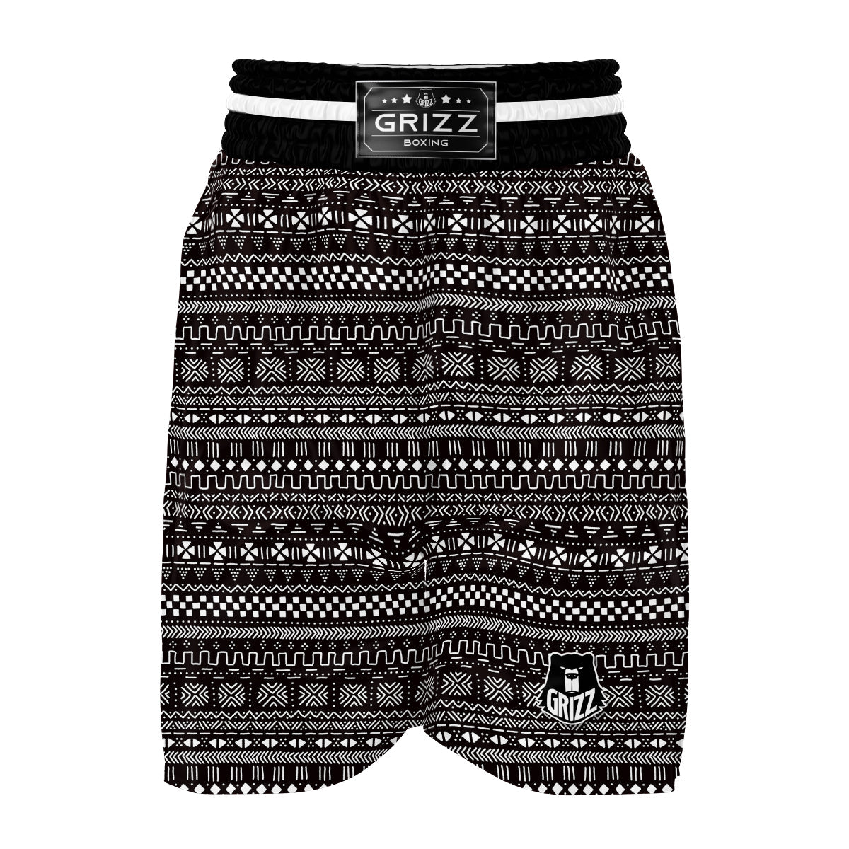 Mudcloth Ethnic Black White Print Pattern Boxing Shorts-grizzshop