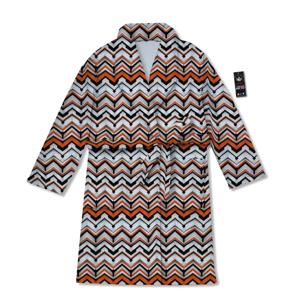 Multicolor Hand Drawn Zigzag Print Bathrobe-grizzshop