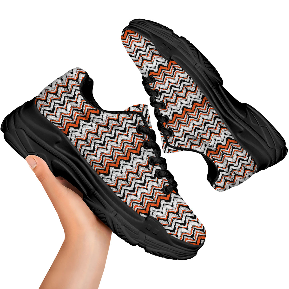 Multicolor Hand Drawn Zigzag Print Black Chunky Shoes-grizzshop