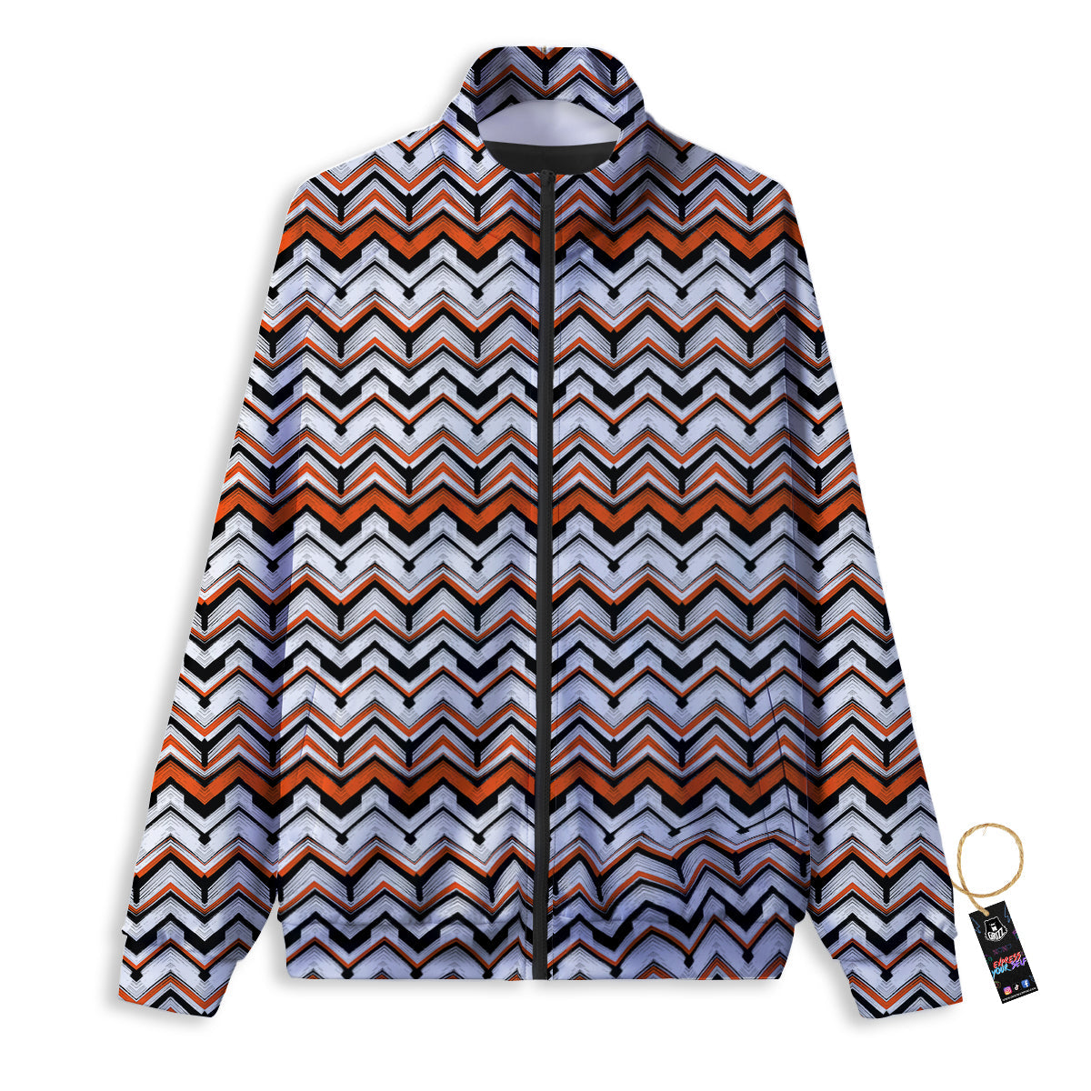 Multicolor Hand Drawn Zigzag Print Track Jacket-grizzshop