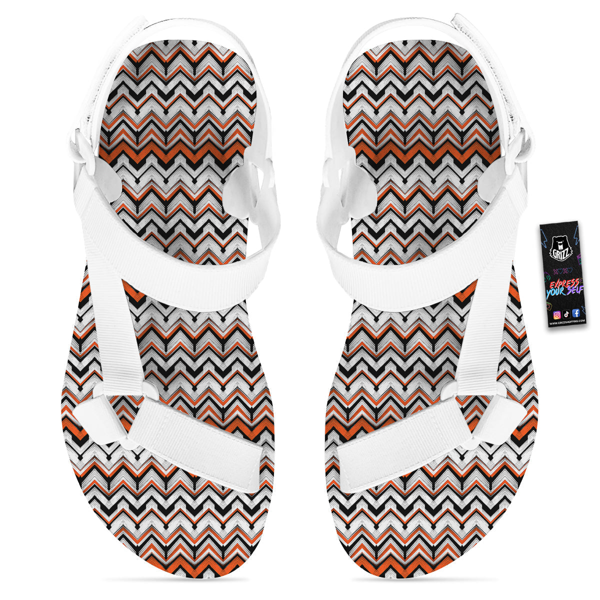 Multicolor Hand Drawn Zigzag Print White Open Toe Sandals-grizzshop