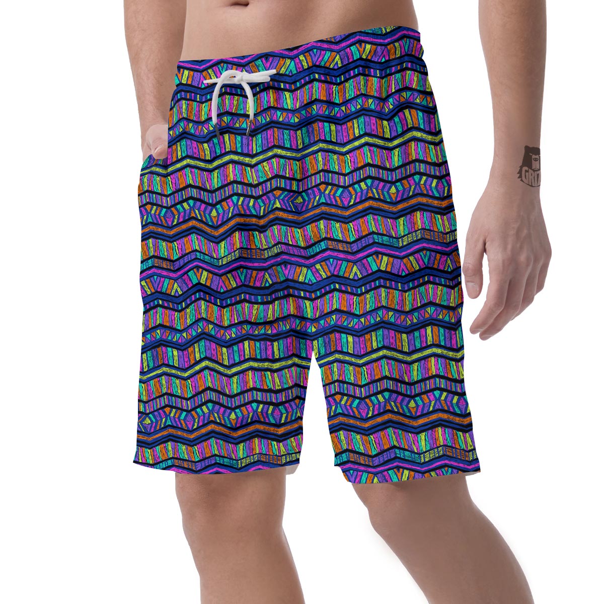 Multicolor Indian Aztec Doodle Elements Abstract Men's Shorts-grizzshop