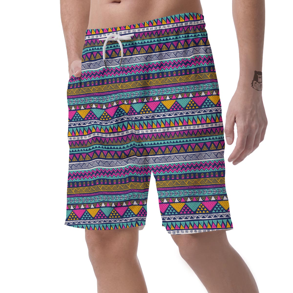 Multicolor Indian Aztec Geometric Art Men's Shorts-grizzshop