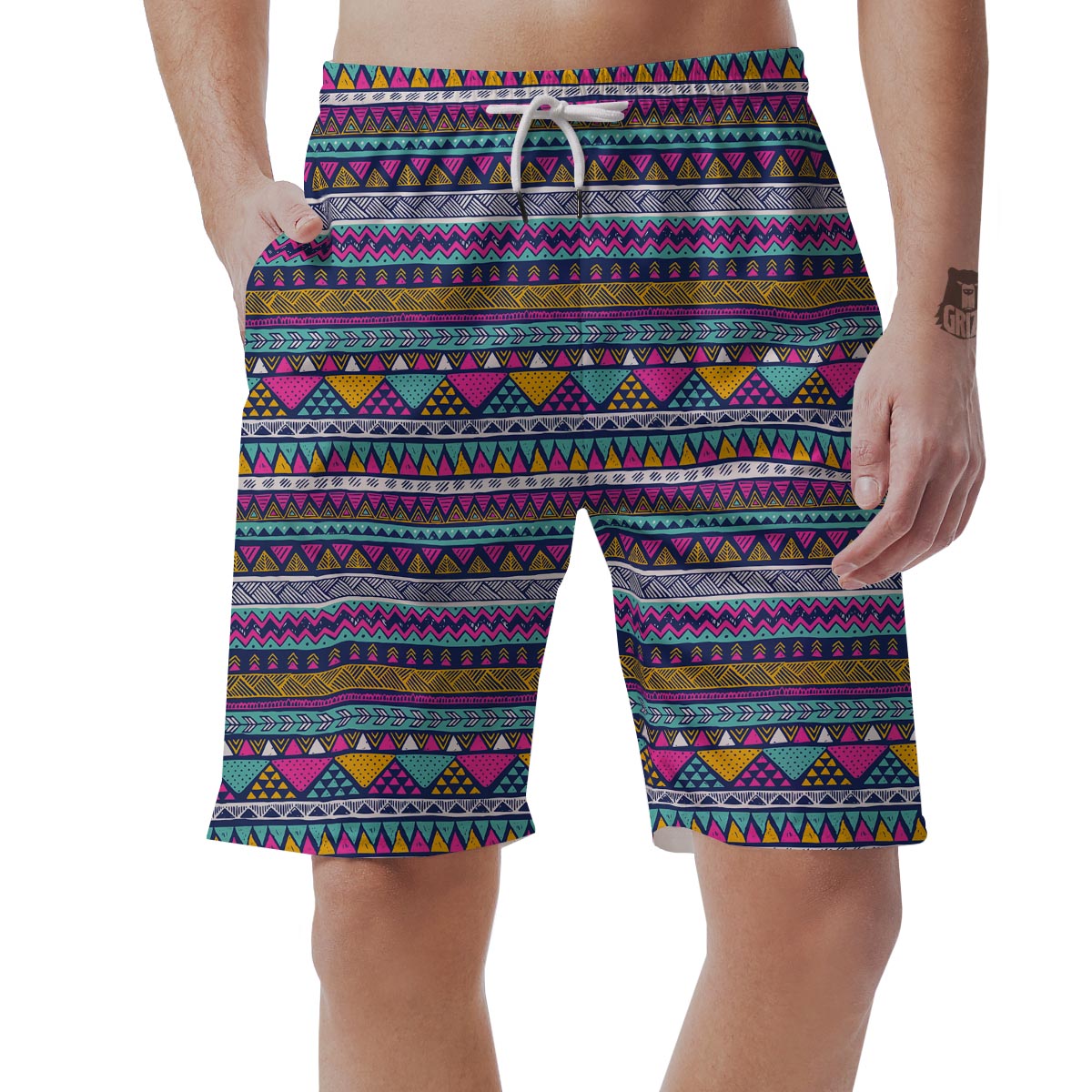 Multicolor Indian Aztec Geometric Art Men's Shorts-grizzshop