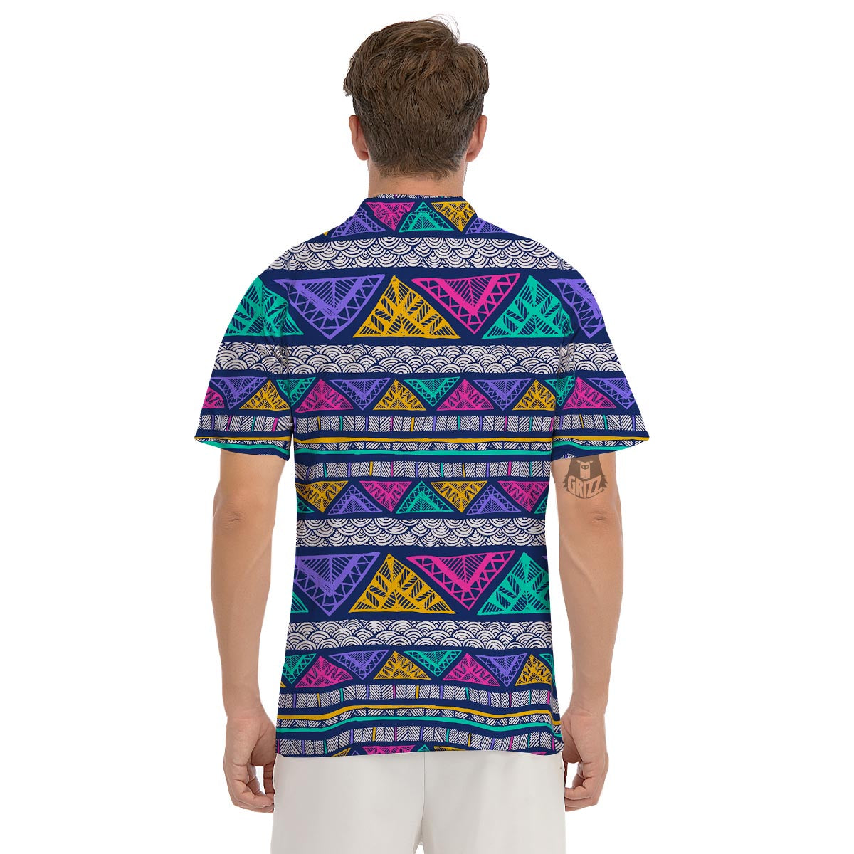Multicolor Native Aztec Abstract Doodle Men's Golf Shirts-grizzshop