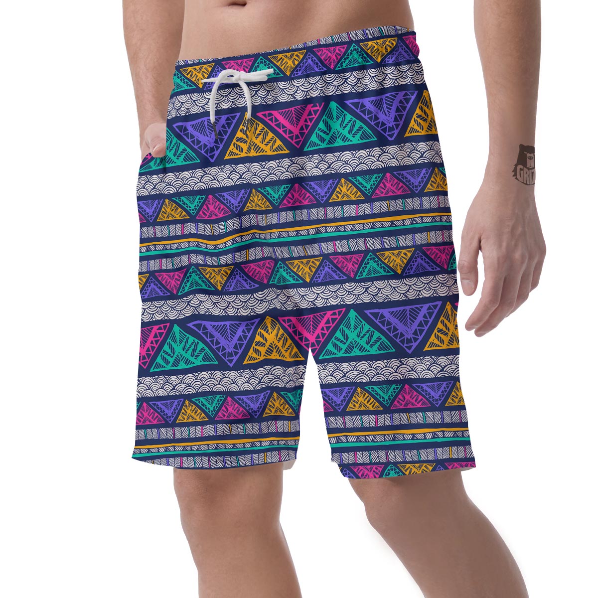 Multicolor Native Aztec Abstract Doodle Men's Shorts-grizzshop