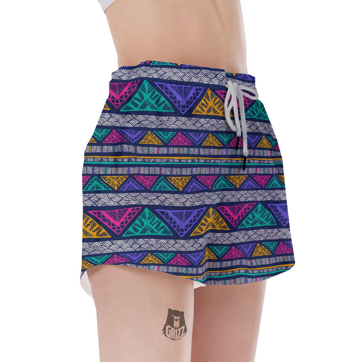 Multicolor Native Aztec Abstract Doodle Women's Shorts-grizzshop