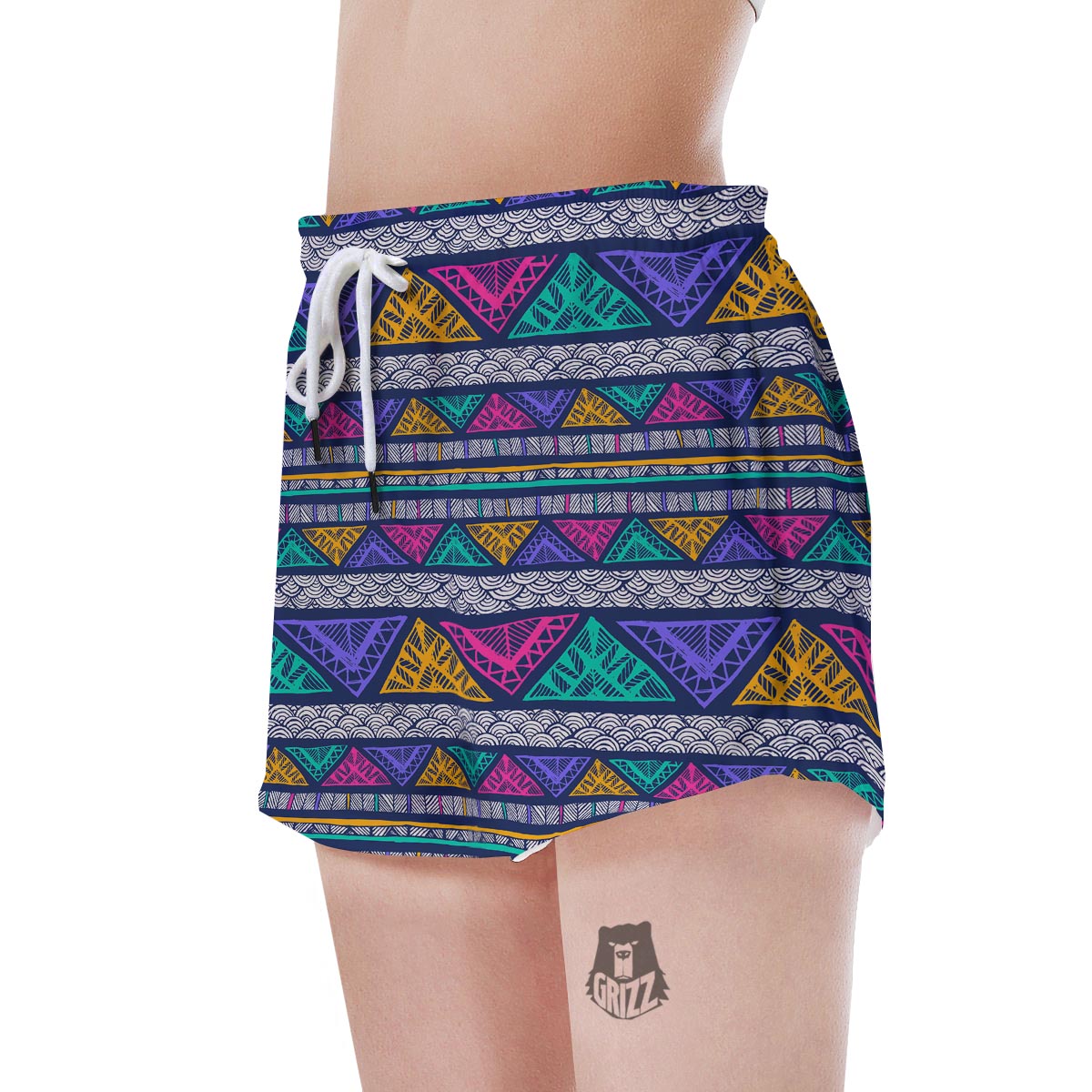 Multicolor Native Aztec Abstract Doodle Women's Shorts-grizzshop