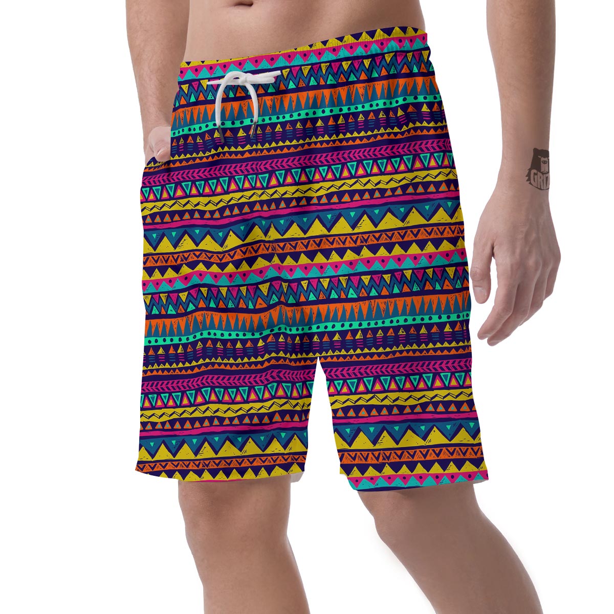 Multicolor Native Aztec Abstract Geometric Men's Shorts-grizzshop